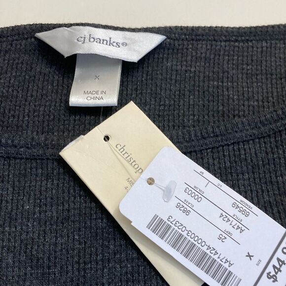 NWT CJ BANKS Unisex WAFFLE KNIT CREW NECK LONG SLEEVE Buttons Cuff - Picture 3 of 12